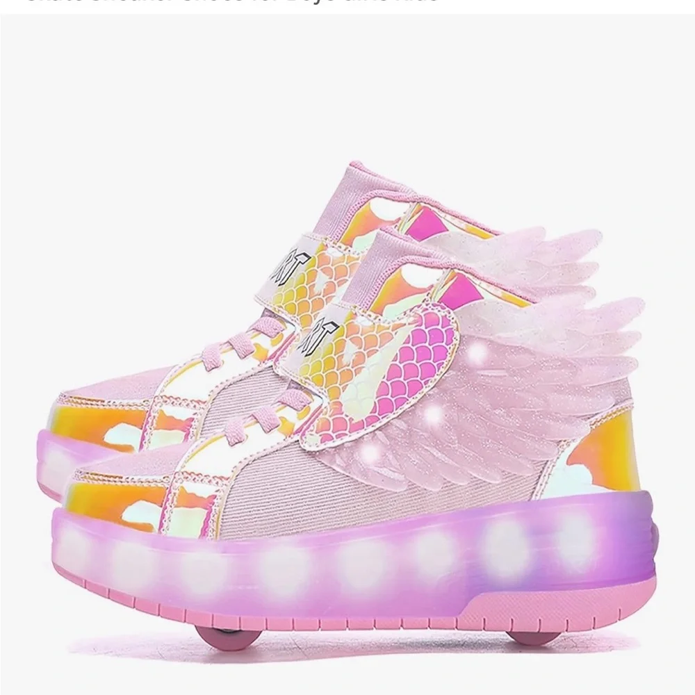 Little Girls Shoe Bundle - Aikuass LED roller sneakers and Dream Pairs booties - Picture 8 of 16